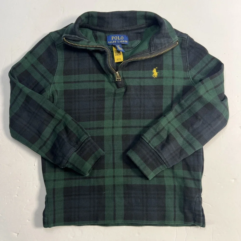 POLO RALPH LAUREN Boys Toddler Rugby Plaid 1/4 Zip Sweater Size 4T